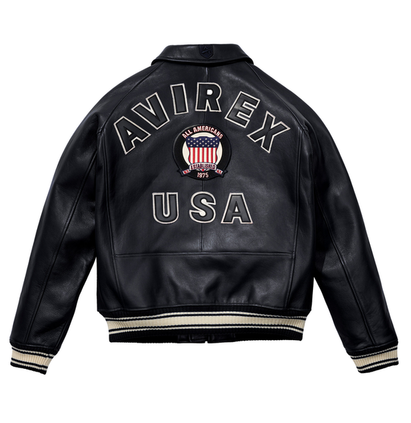Avirex Jet Black (Black and White) Leather Icon Jacket