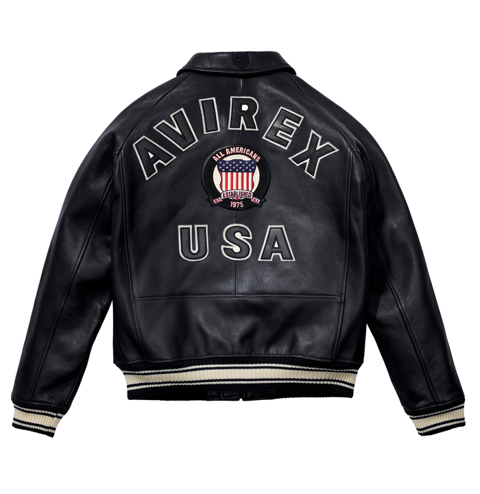 Avirex Jet Black (Black and White) Leather Icon Jacket