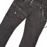 Gunzini Black Cargo with Zipper Flare Jeans with Bead Chain