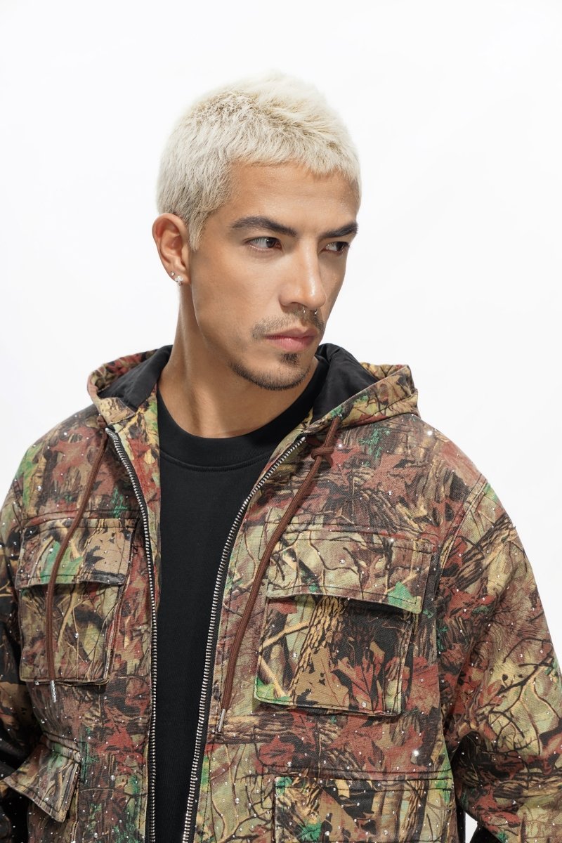 Valabasas "Stalker" Rhinestone Denim Jacket - Leaf Camo