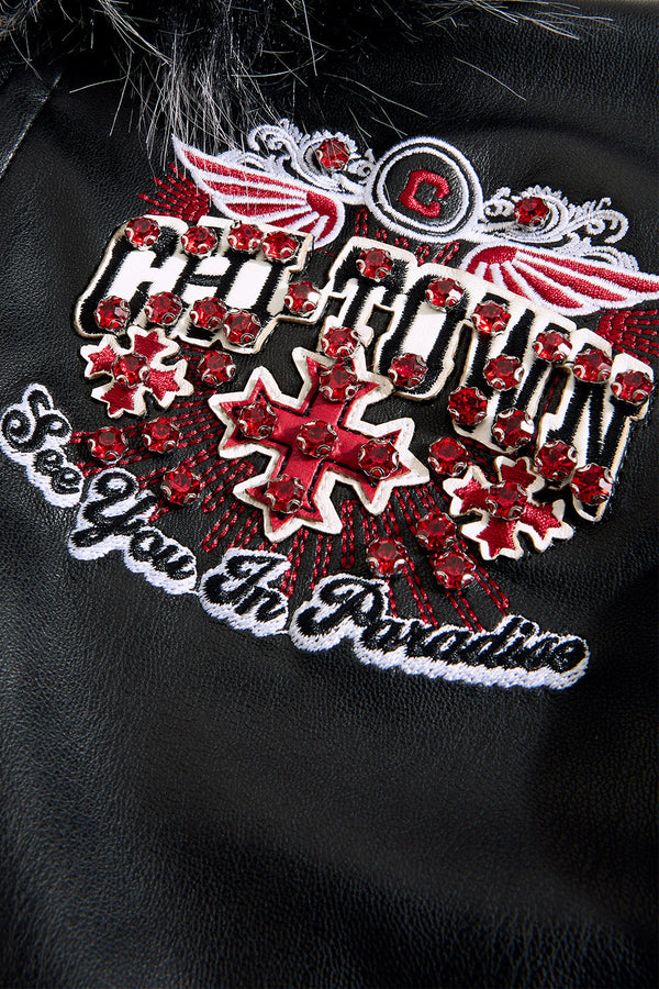 See You In Paradise "Chitown" Kids Rhinestone Hooded Bomber Leather Jacket