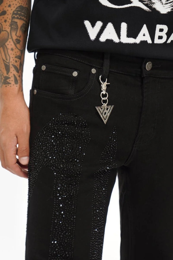 Valabasas "Scripted" Black Stacked Rhinestone Flare Jeans
