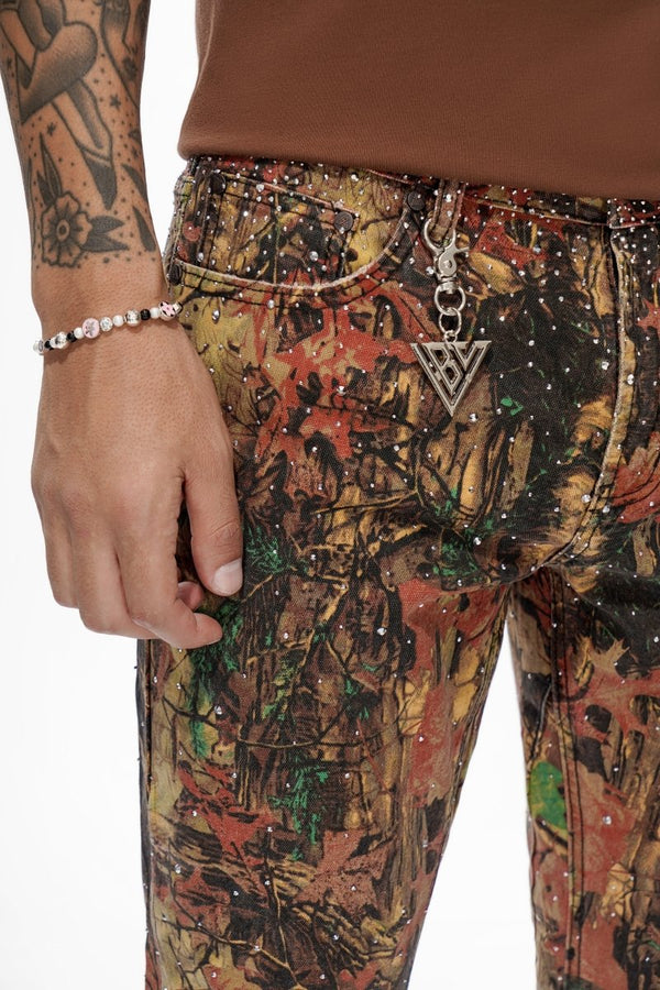 Valabasas "Recon" Rhinestone Stacked Jeans - Leaf Camo