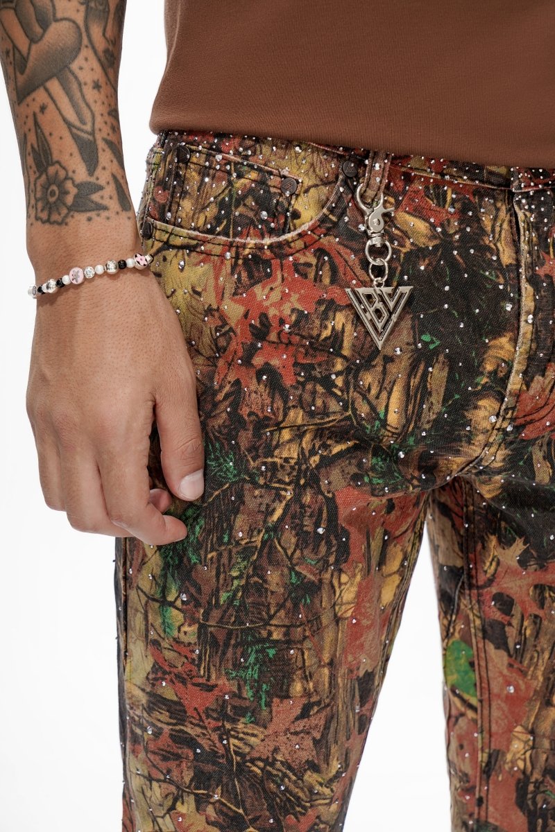 Valabasas "Recon" Rhinestone Stacked Jeans - Leaf Camo
