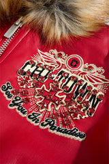 See You In Paradise "Chitown" Kids Rhinestone Hooded Bomber Leather Jacket