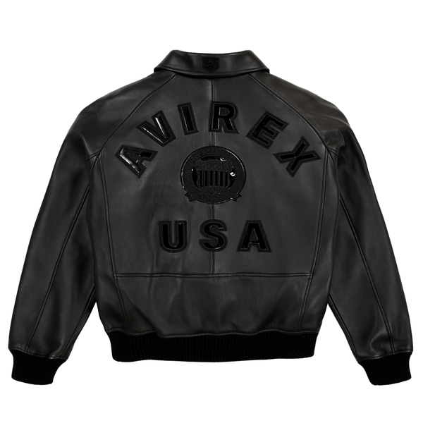 Avirex Black (Black on Black) Leather Icon Jacket