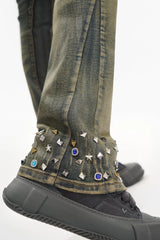 Valabasas "Ion" Waxed Stacked Flare Studded Jeans