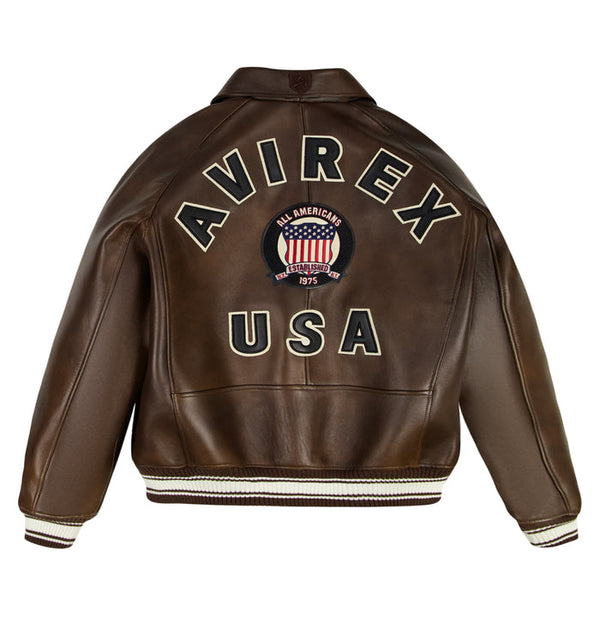 Avirex Vintage Brown (Brown and White) Icon Leather Jacket