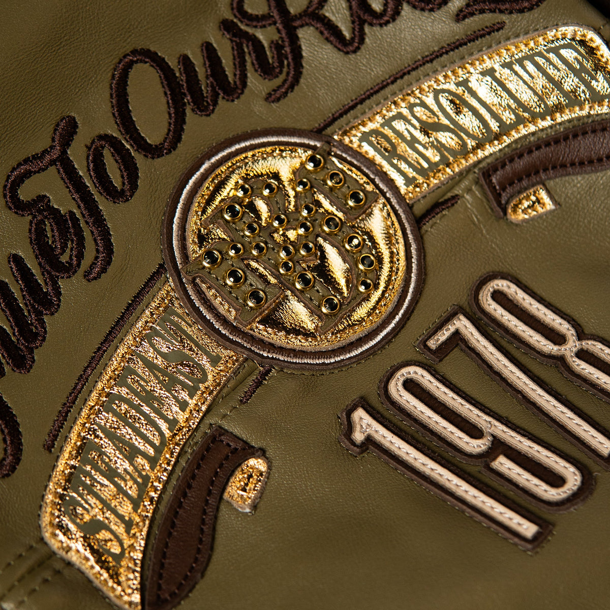 Pelle Pelle "True to Our Roots" Rhinestone Leather Jacket - Olive/Brown