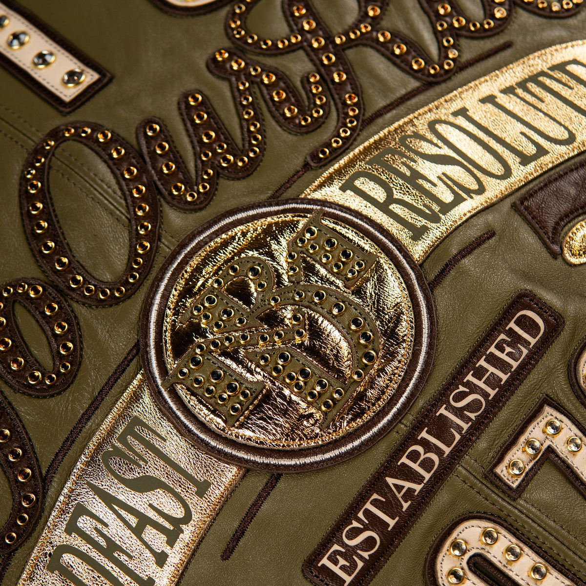 Pelle Pelle "True to Our Roots" Rhinestone Leather Jacket - Olive/Brown