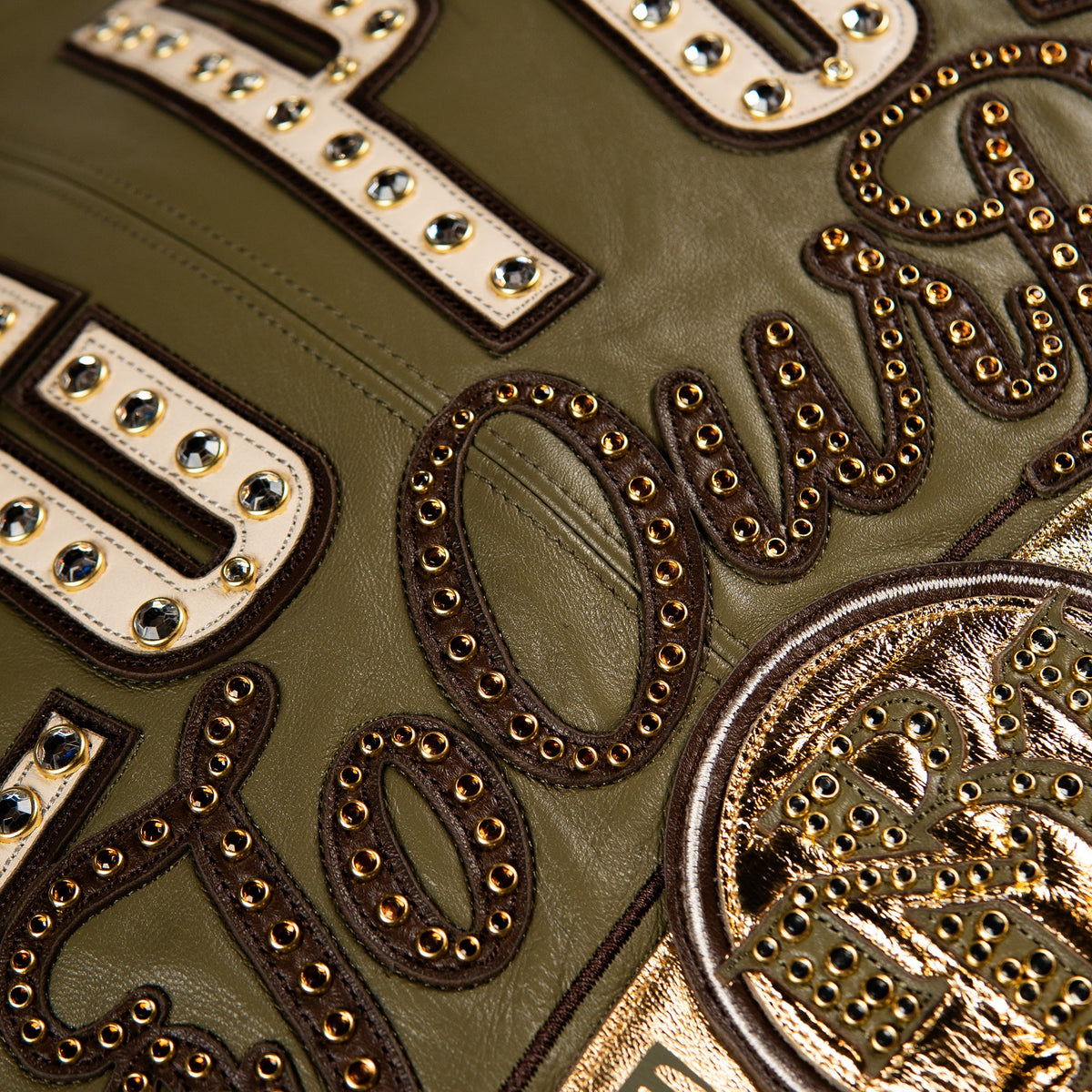 Pelle Pelle "True to Our Roots" Rhinestone Leather Jacket - Olive/Brown