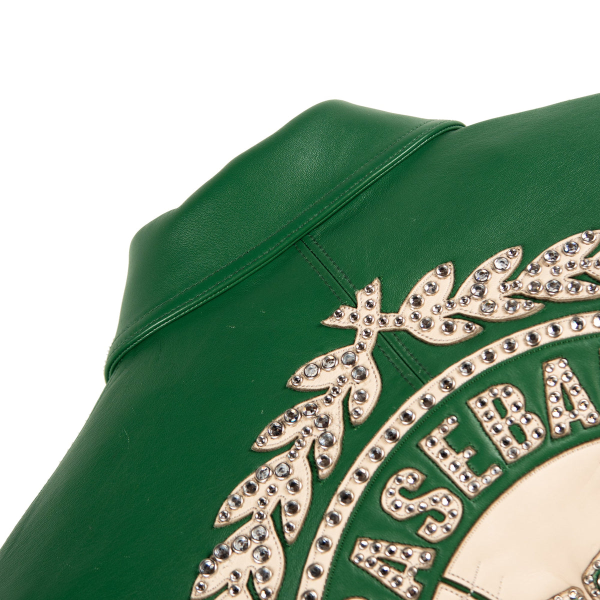 Pelle Pelle "Champions" Rhinestone Leather Jacket - Jet Green/Ivory