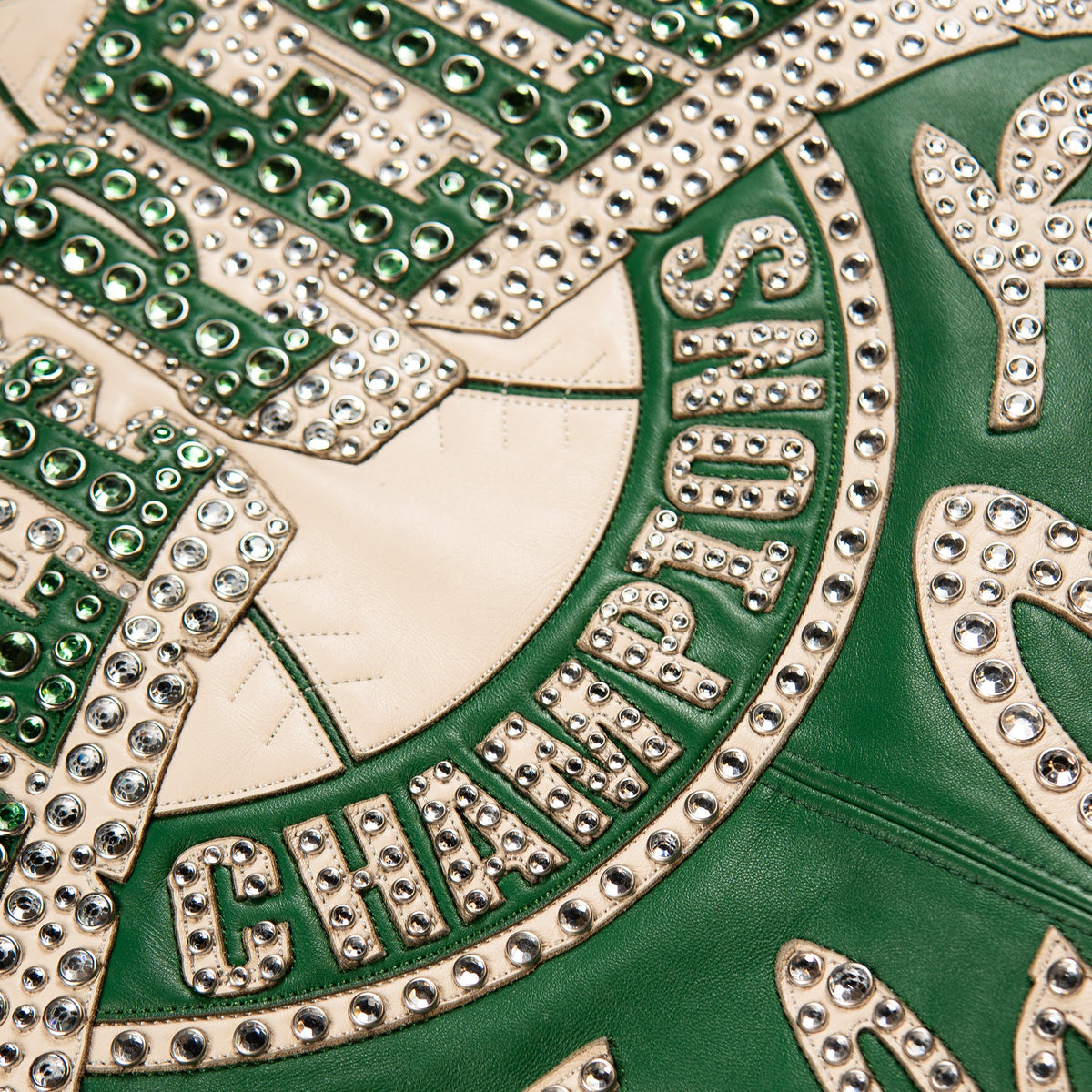 Pelle Pelle "Champions" Rhinestone Leather Jacket - Jet Green/Ivory