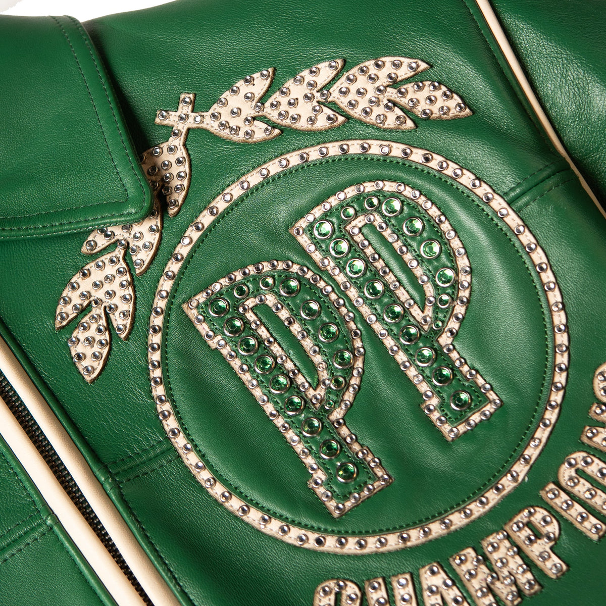 Pelle Pelle "Champions" Rhinestone Leather Jacket - Jet Green/Ivory