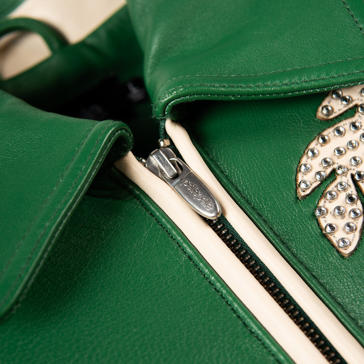 Pelle Pelle "Champions" Rhinestone Leather Jacket - Jet Green/Ivory