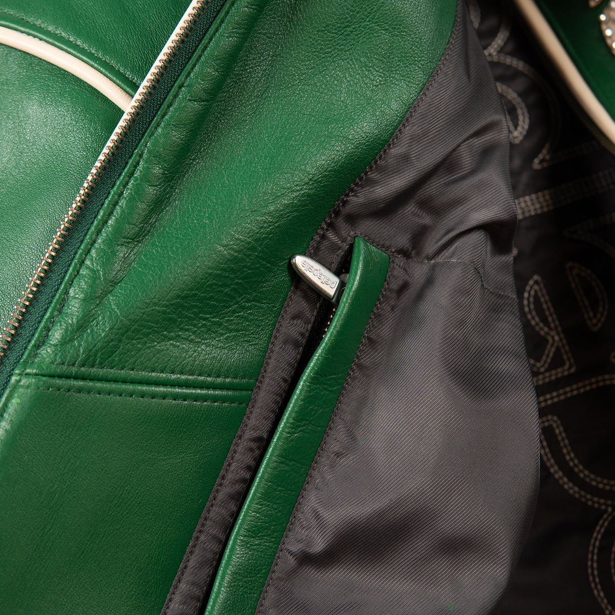 Pelle Pelle "Champions" Rhinestone Leather Jacket - Jet Green/Ivory