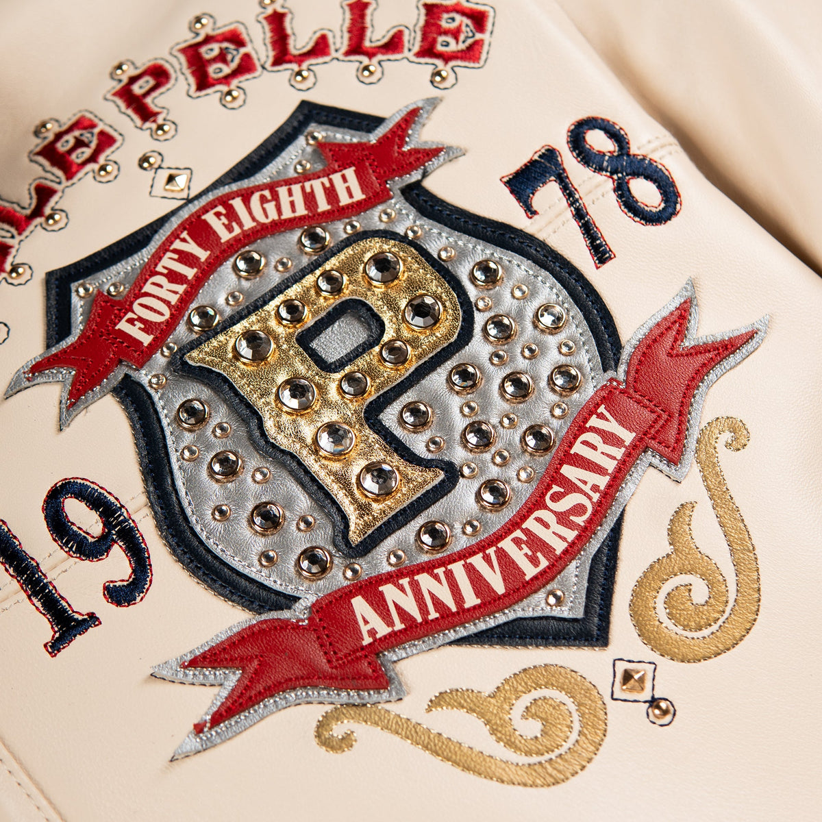 Pelle Pelle "Unrivaled Anniversary" Studs & Rhinestones Jacket - Ivory