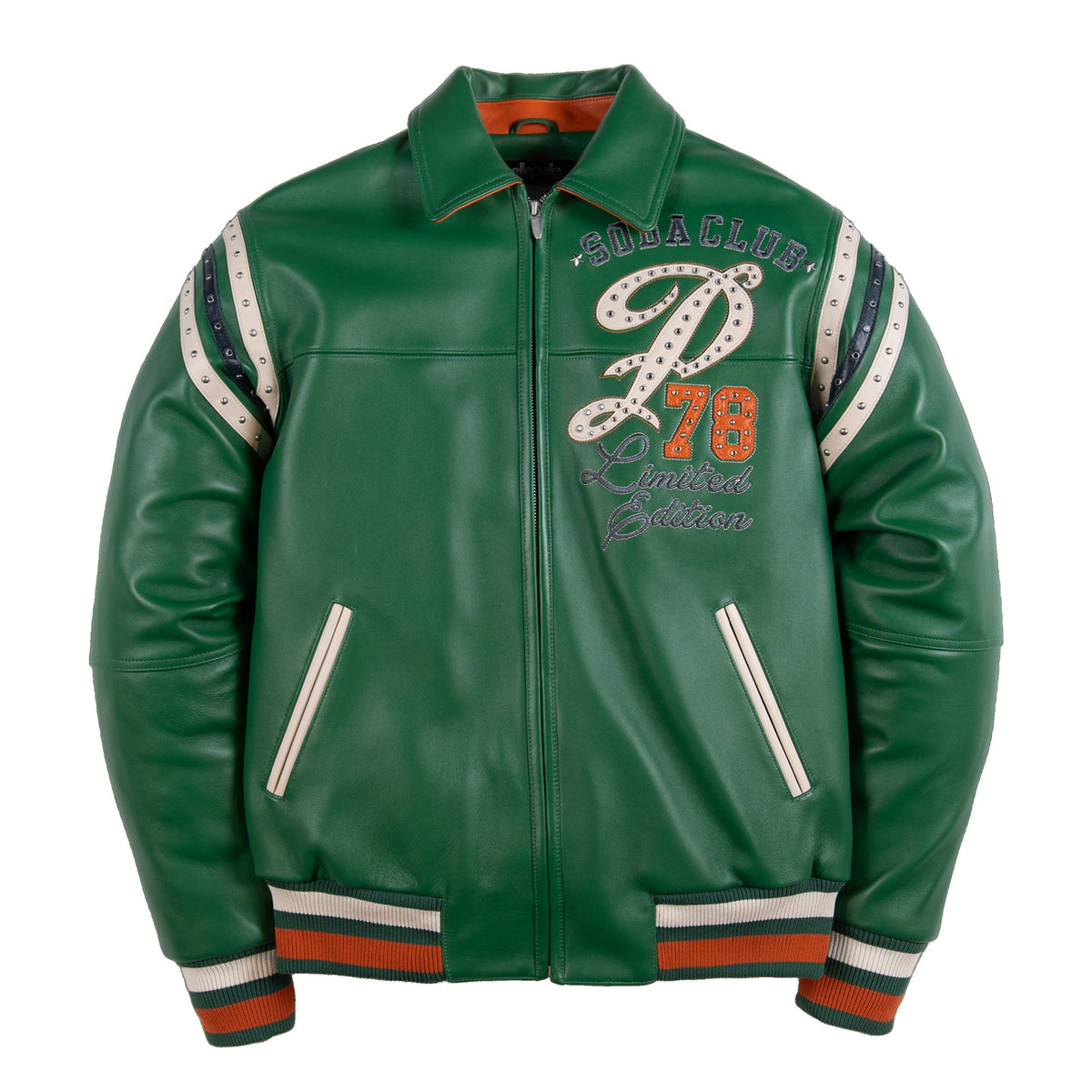 Pelle Pelle Men's "Only The Strong" Rhinstones & Studs Leather Jacket - Jet Green