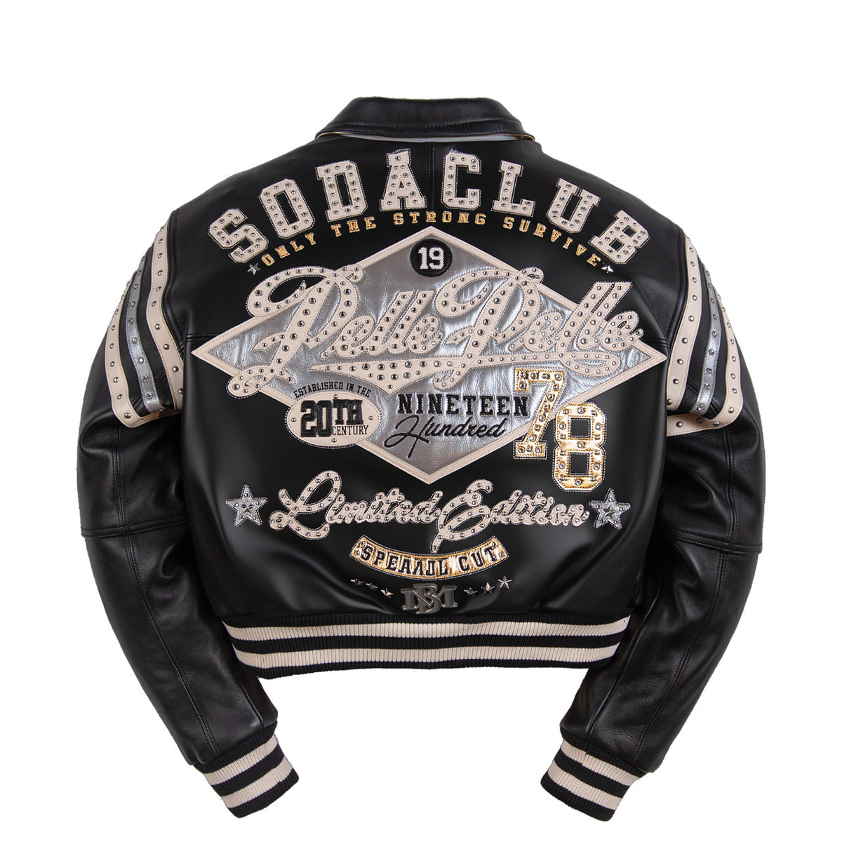 Pelle Pelle Women's "Only The Strong" Rhinestones & Studs Leather Jacket