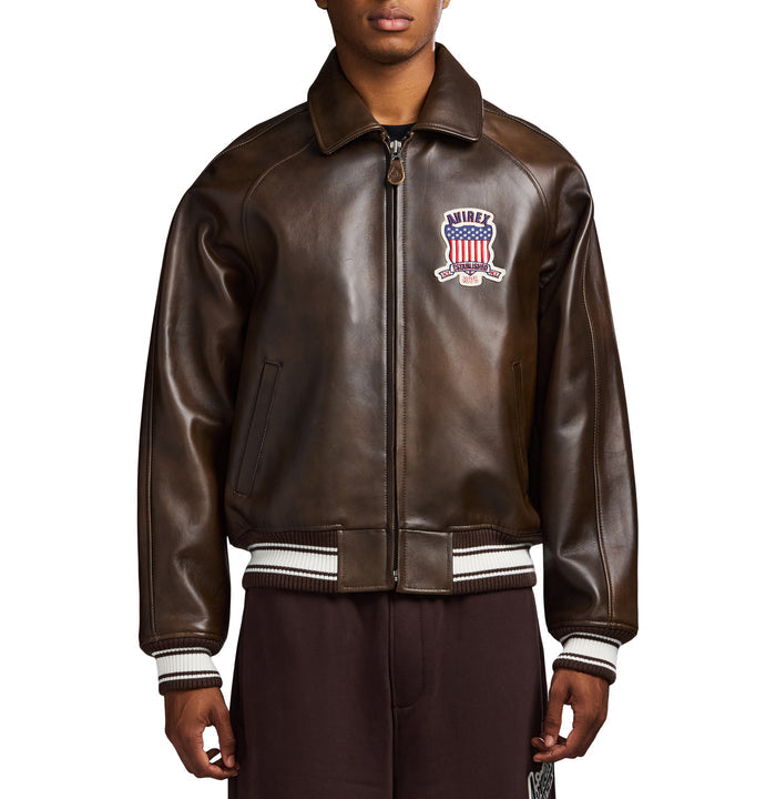 Avirex Vintage Brown (Brown and White) Icon Leather Jacket