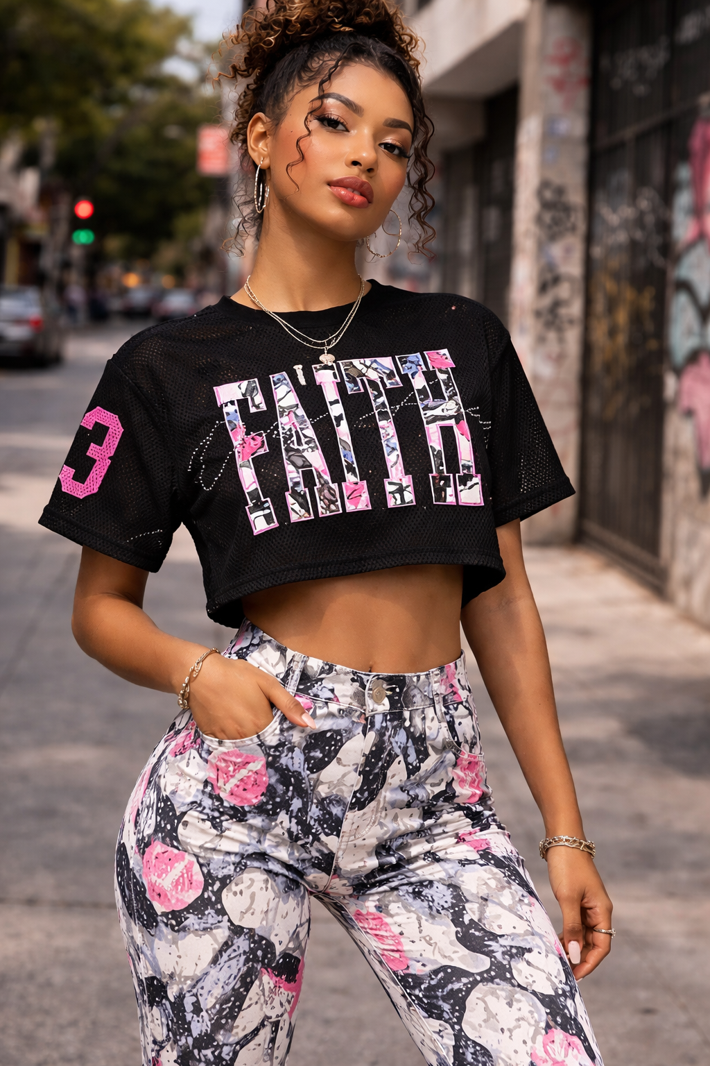 Red Fox Women's "Faith" Mesh Crop Jersey Tee