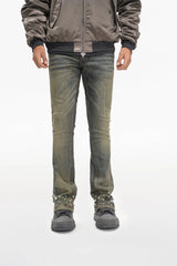 Valabasas "Ion" Waxed Stacked Flare Studded Jeans