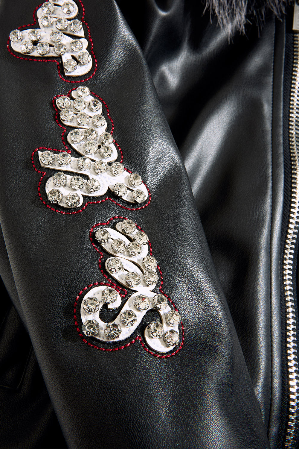 See You In Paradise "Chitown" Kids Rhinestone Hooded Bomber Leather Jacket