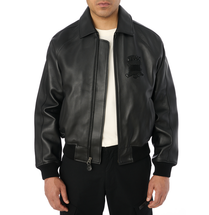 Avirex Black (Black on Black) Leather Icon Jacket
