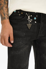 Valabasas "Ion" Waxed Stacked Flare Studded Jeans
