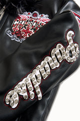 See You In Paradise "Chitown" Kids Rhinestone Hooded Bomber Leather Jacket