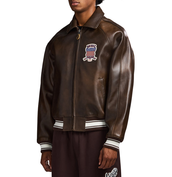 Avirex Vintage Brown (Brown and White) Icon Leather Jacket