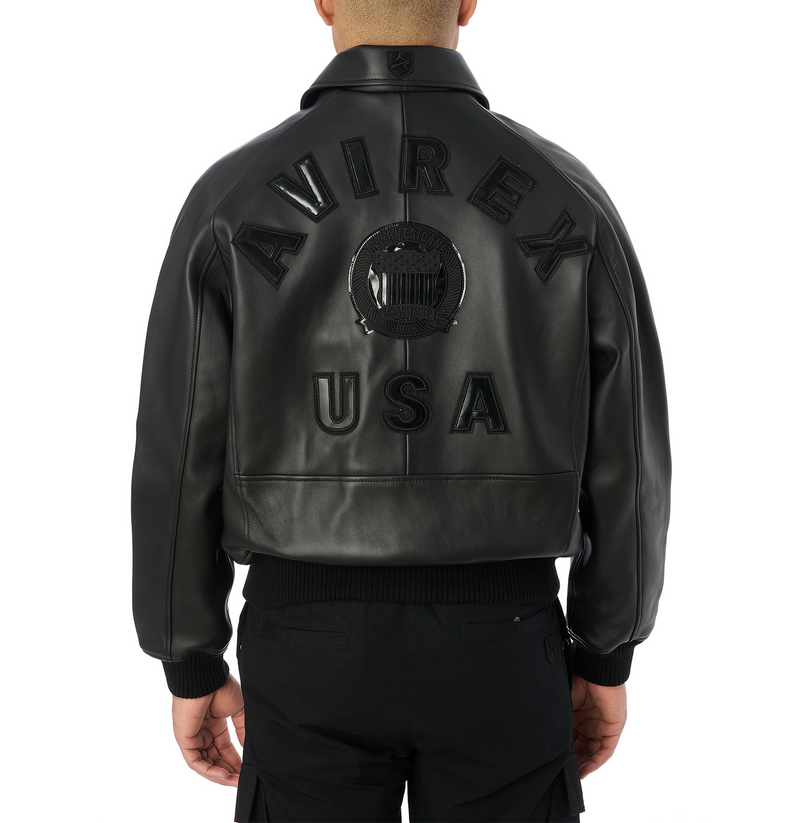 Avirex Black (Black on Black) Leather Icon Jacket