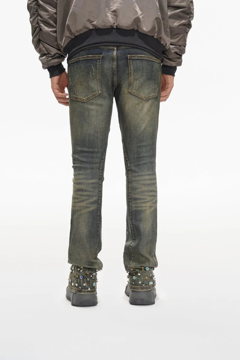 Valabasas "Ion" Waxed Stacked Flare Studded Jeans