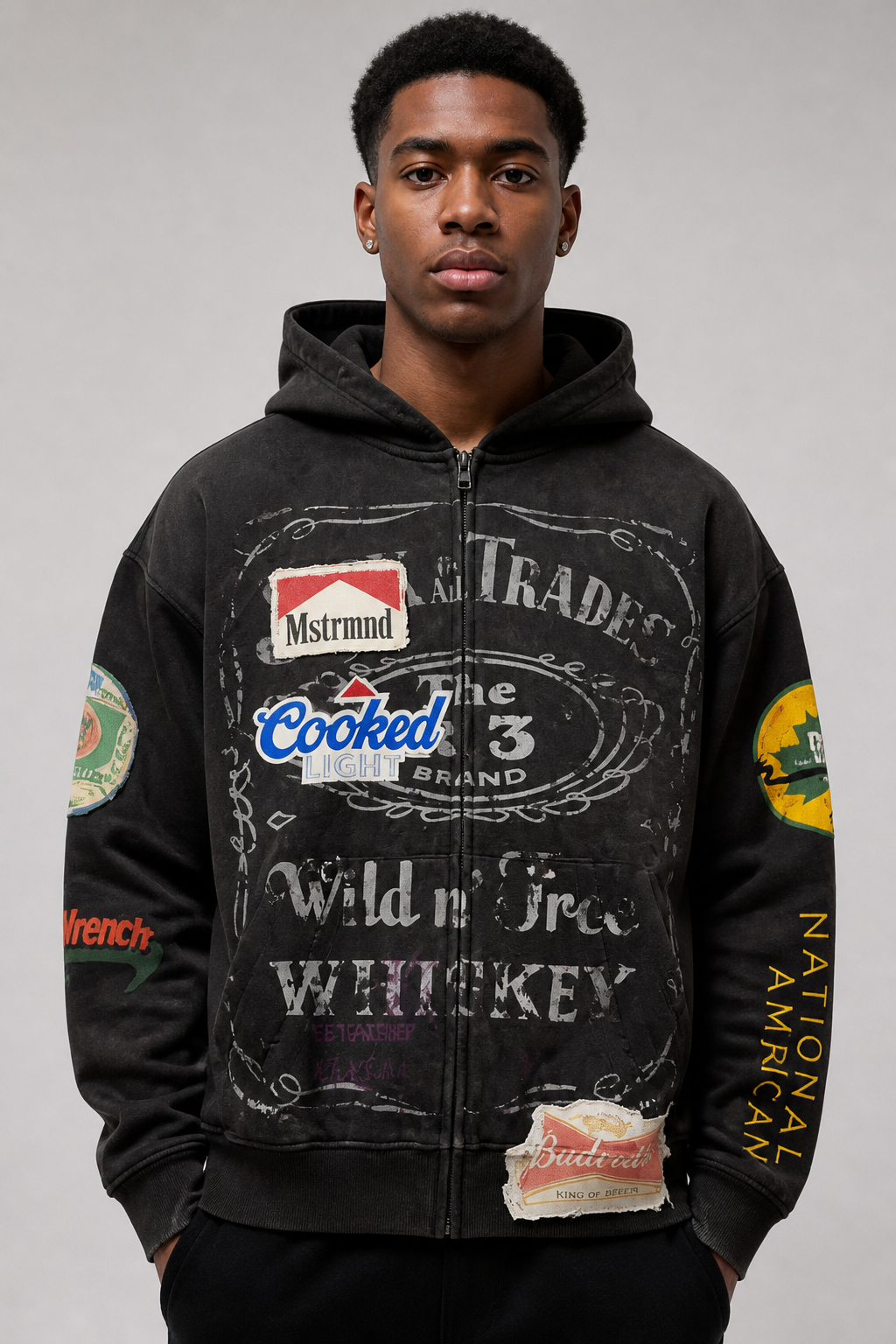 REBEL "Mstrmnd Cooked Light" Cotton Boxy Hoodie - Black