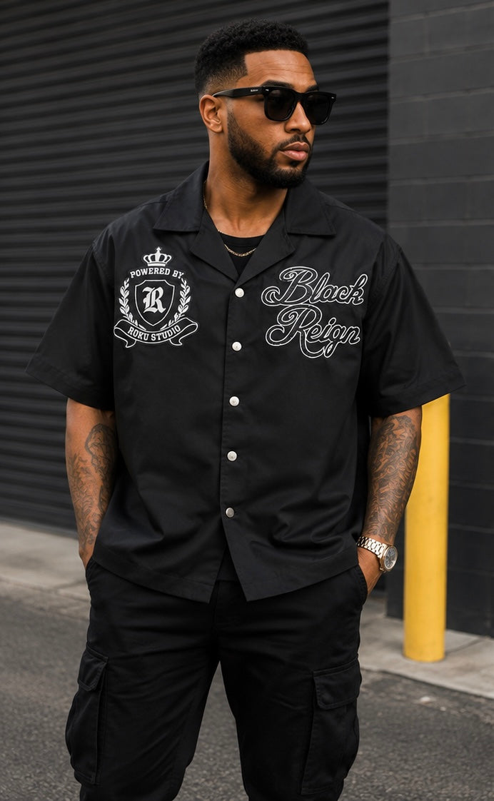 Roku Black Reign Woven Boxy Button Up