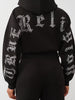 True Religion Women's Crystal Logo Cropped Zip Hoodie & Crystal Script Wide Leg Sweatpants - Jet Black