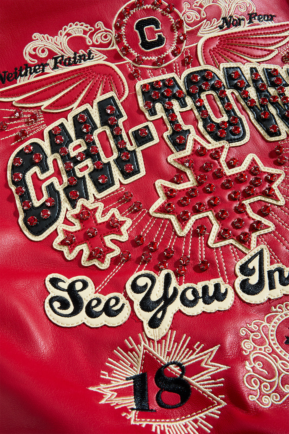 See You In Paradise "Chitown" Kids Rhinestone Hooded Bomber Leather Jacket