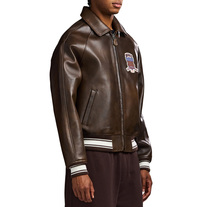 Avirex Vintage Brown (Brown and White) Icon Leather Jacket