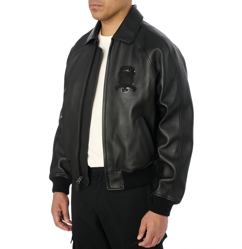 Avirex Black (Black on Black) Leather Icon Jacket