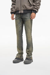 Valabasas "Ion" Waxed Stacked Flare Studded Jeans