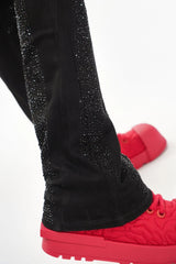 Valabasas "Scripted" Black Stacked Rhinestone Flare Jeans