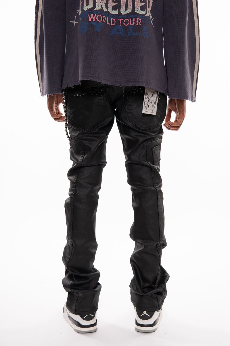 Gunzinii Coated Black Boot Cut Jean with Chain