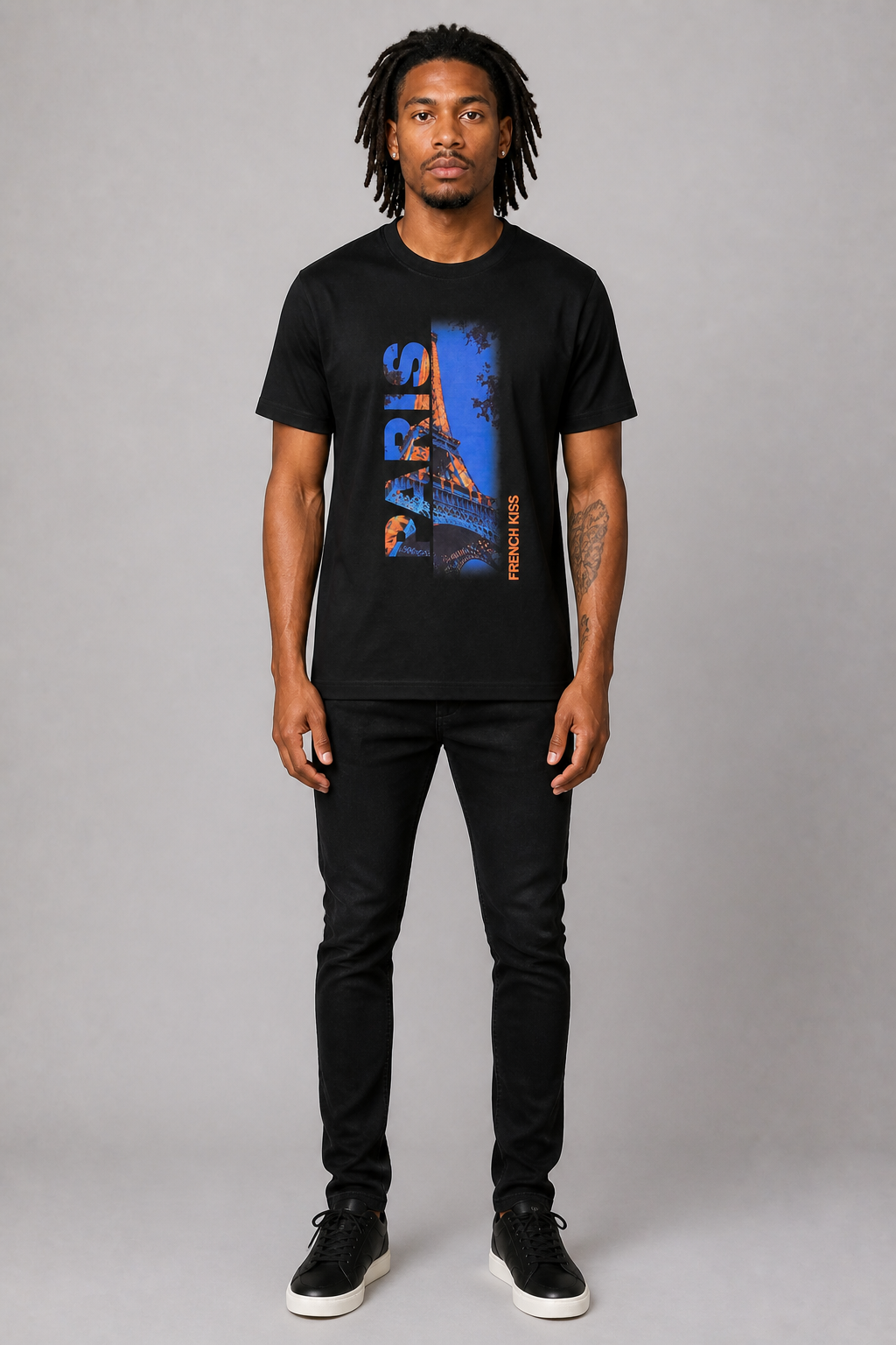 Luxe "Paris" Tee - Black/Orange/Blue