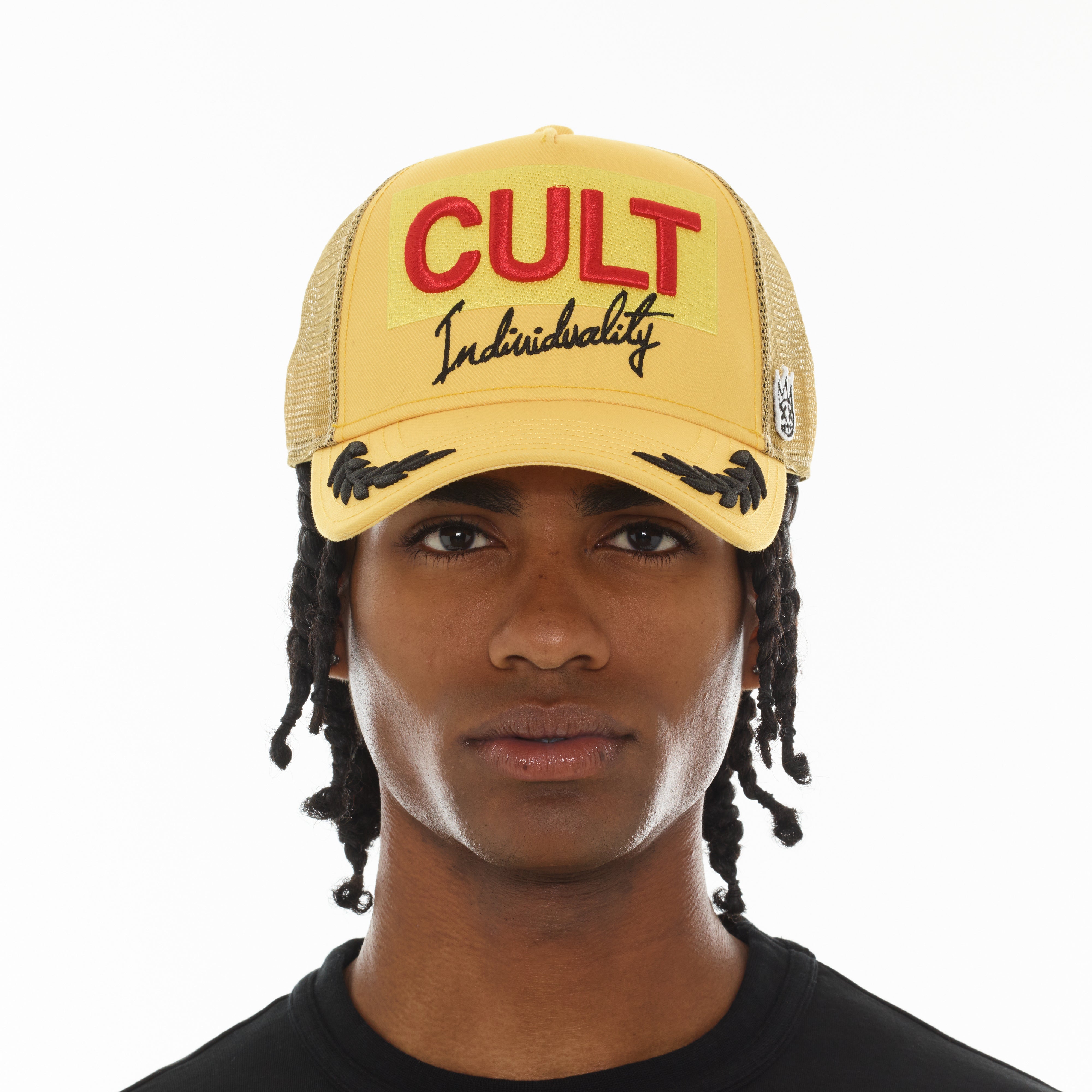 Cult of Individuality "Racing" Mesh Back Trucker Hat - Yellow Gold