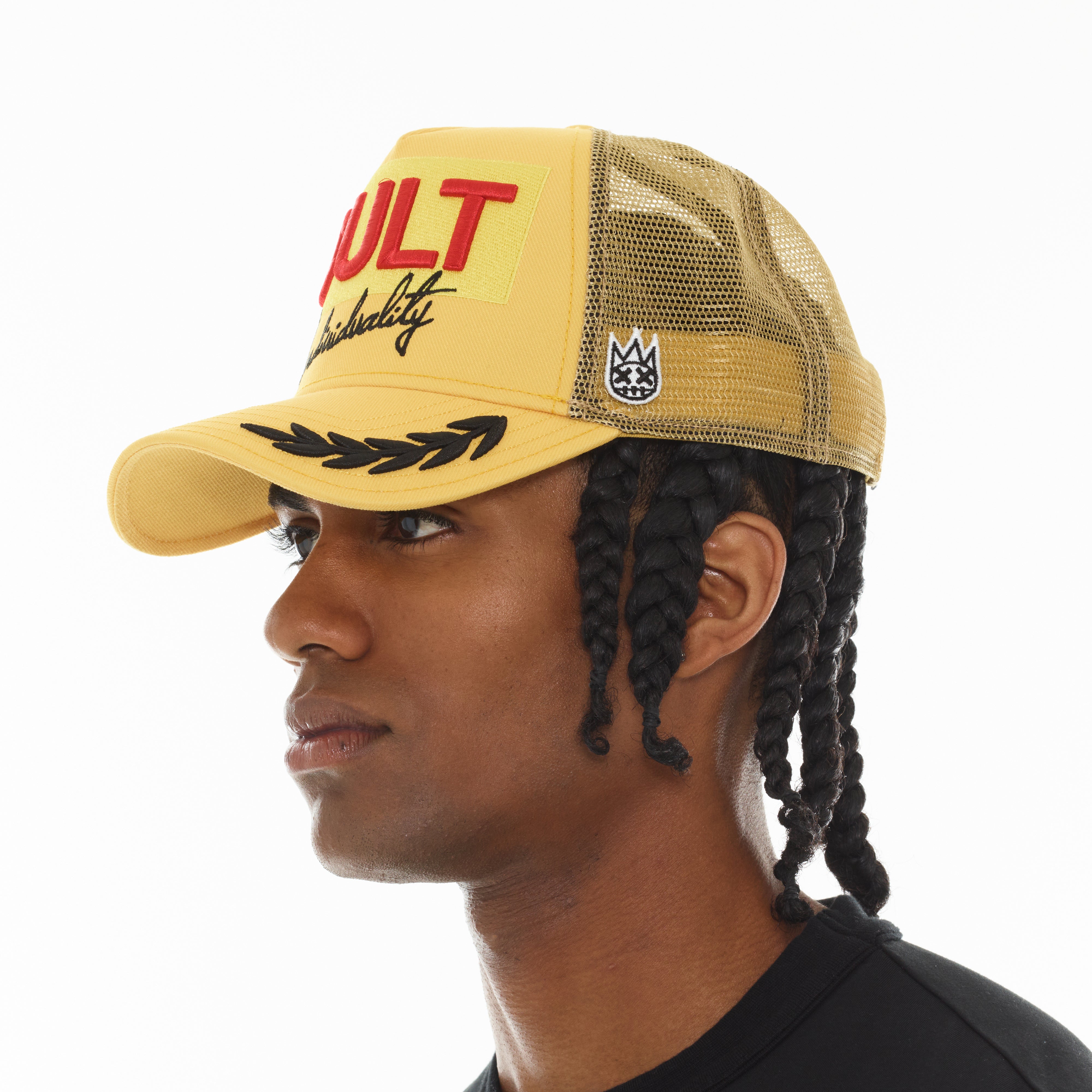 Cult of Individuality "Racing" Mesh Back Trucker Hat - Yellow Gold