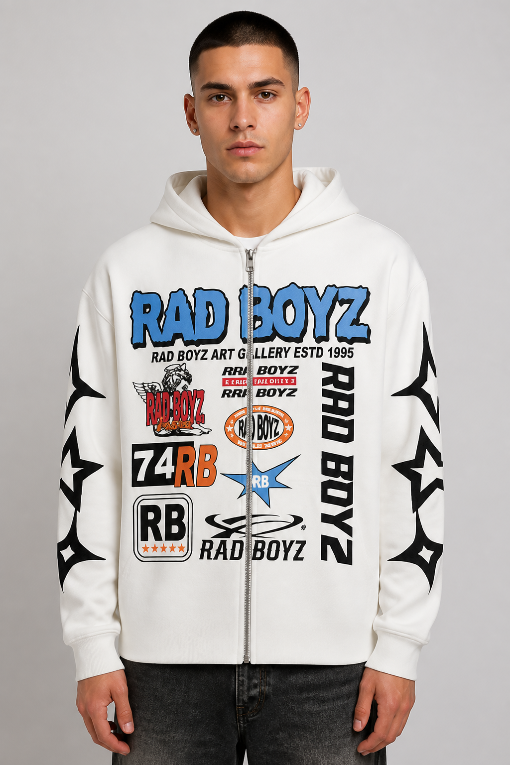 Rad Boyz Zip-up Hoodie - White