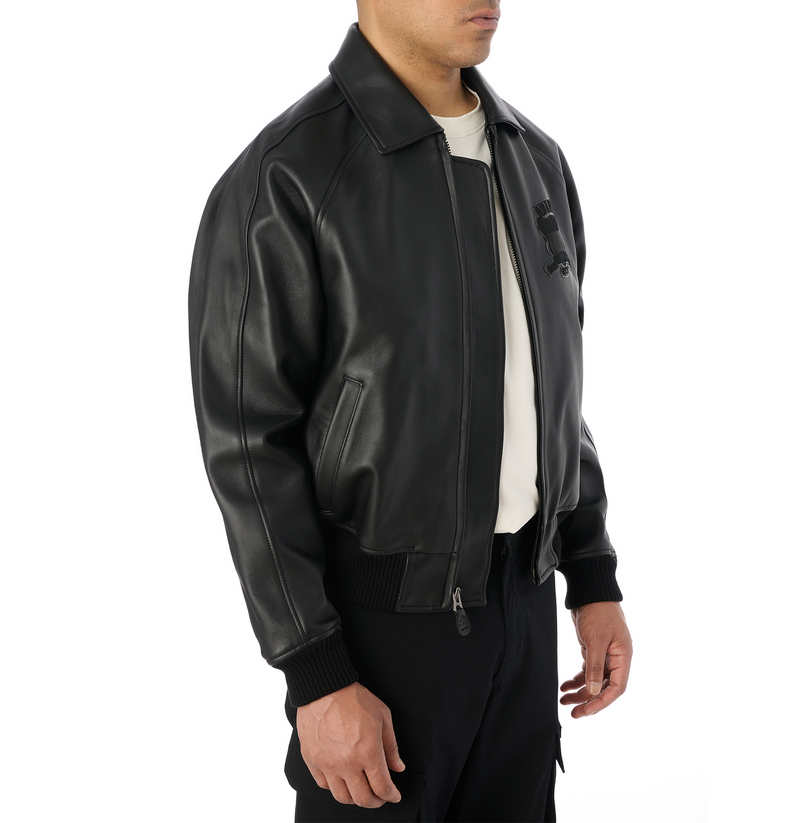 Avirex Black (Black on Black) Leather Icon Jacket