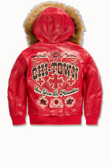 See You In Paradise "Chitown" Kids Rhinestone Hooded Bomber Leather Jacket