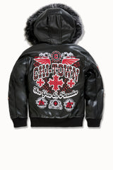 See You In Paradise "Chitown" Kids Rhinestone Hooded Bomber Leather Jacket