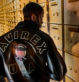 Avirex Jet Black (Black and White) Leather Icon Jacket